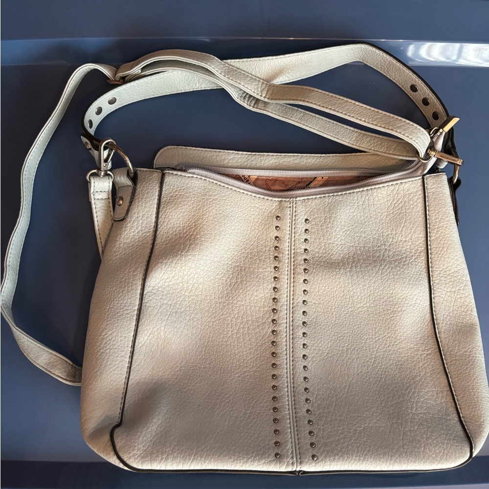 Baby Blue Textured Leather Shoulder Bag with Adjustable Strap